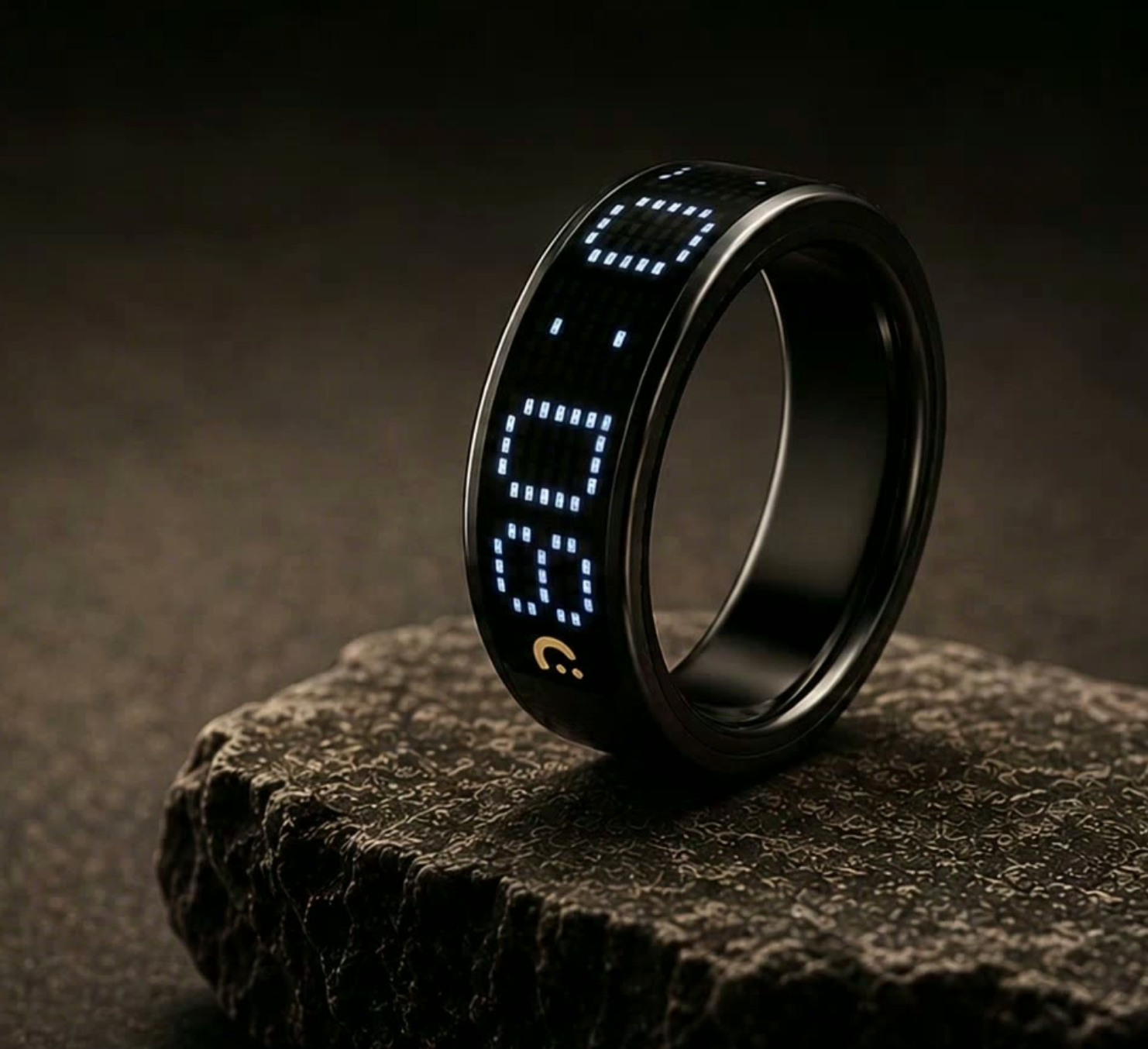 Naeem ring — matte black finish with LED display